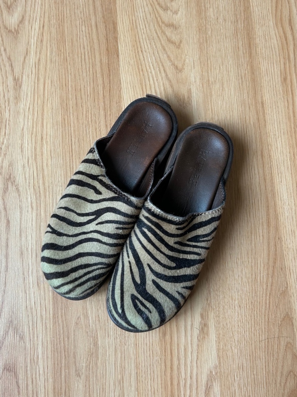 Lauren Ralph Lauren Tan and Black Zebra Print Slip-On Mules